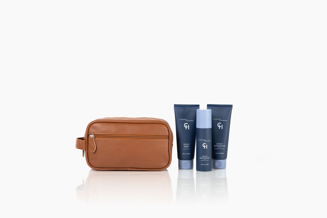 Commehomme Scalp Exfoliator and Moisturizer products on display